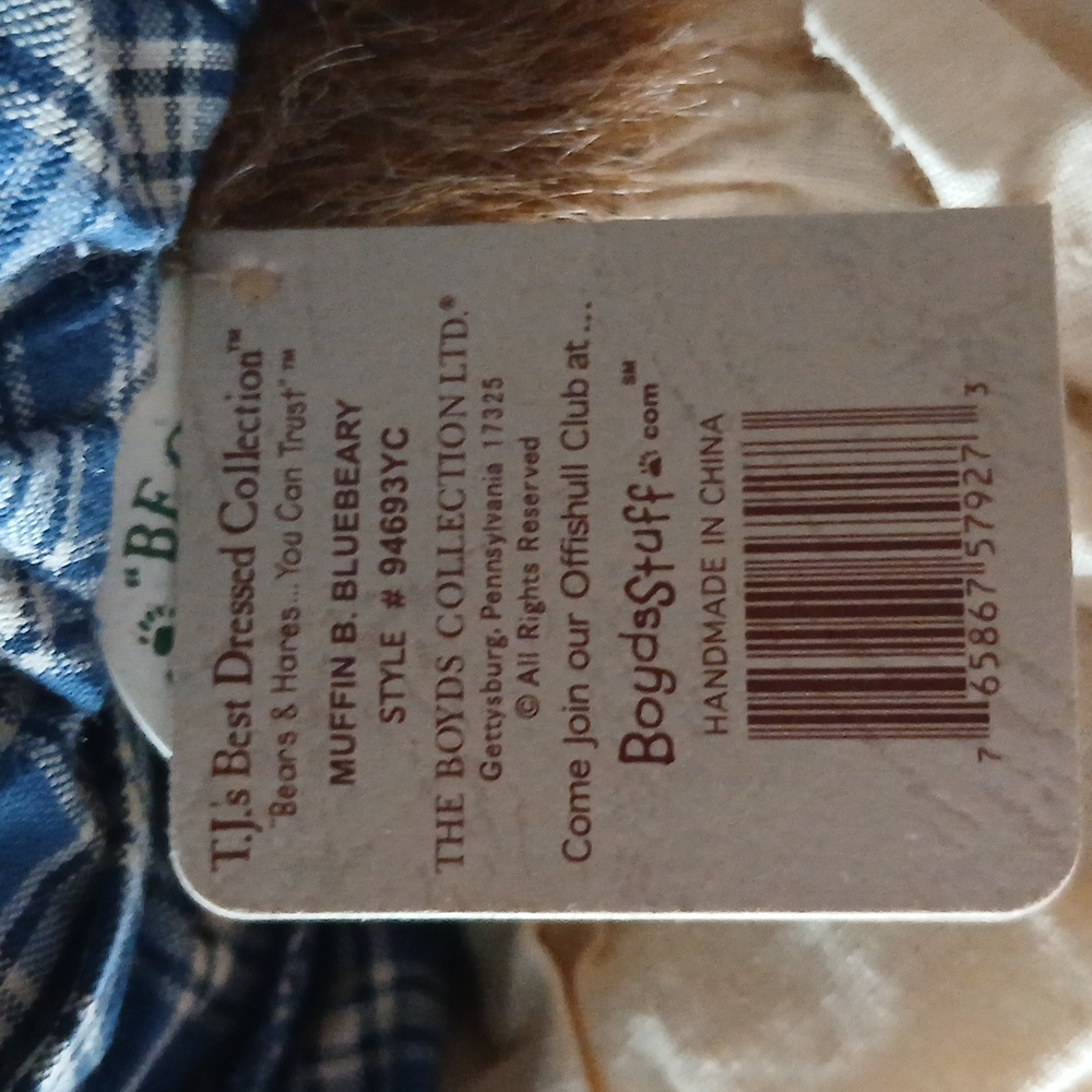 Boyds Bears T.J.'s Best Dressed Collection Muffin B. Bluebeary Style # 94693YC - Picture 6 of 6